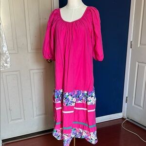 Pink Ruched Midi Sundress with Bishop Sleeves